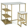 thumbnail image 2 of Gymax 3 Piece Pub Set w/ Faux Marble Top Bar Table and 2 Stools Dining Set Industrial, 2 of 10
