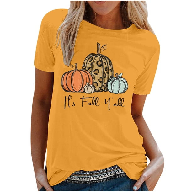 Tops Para Mujer Blusa Casual Elegante Camisas Cuello Redondo Estampado de Otoño Camiseta de Manga Corta Odeerbi ODB170444