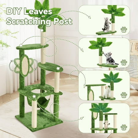 59" Large Multi-Level Cat Tree Tower - Plush Cat House with Sisal Scratching Post & Hanging Ball Toy, Tall Sturdy Cat Furniture for Bedroom/Living Room/Kitchen
