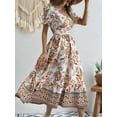 thumbnail image 2 of Women'S 2025 Summer Puff Sleeves Boho Floral Print Casual Flowy Long Maxi Dress Orange Color M, 2 of 5