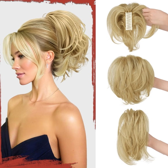 Sofeiyan Claw Clip Short Ponytail Extension DIY Bendable Wires Hair Hun Fluffy Fake Hair Piece Straight Synthetic Hair Ponytail Extensions for Wonen - Dirty Blonde