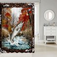 thumbnail image 2 of Manfei Farm Jumping Fish Shower Curtain 72Wx72L, Autumn Forest Bathroom Curtain, Orange Blue Brown, 2 of 5