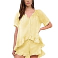thumbnail image 4 of WCJM Anthropologie Pajama Set Pink Pajama Set Satin Pajama Set Womens Pajamas Set 2 Piece Cotton Pjs Lounge Sets Puff Sleeve Ruffle Babydoll Shirt Shorts Summer Outfits, 4 of 4