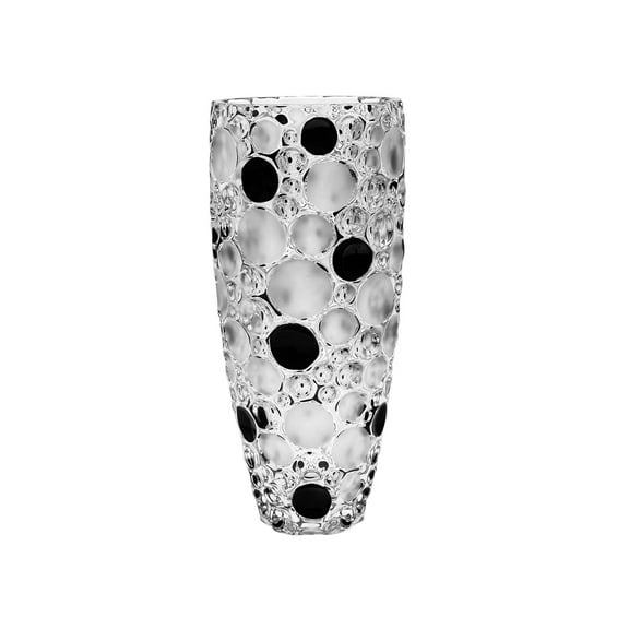 Lisboa Collection Modern Bohemian Crystal Hand-Crafted Decorative Vase - 13.5 Inches Vase, Black Circles