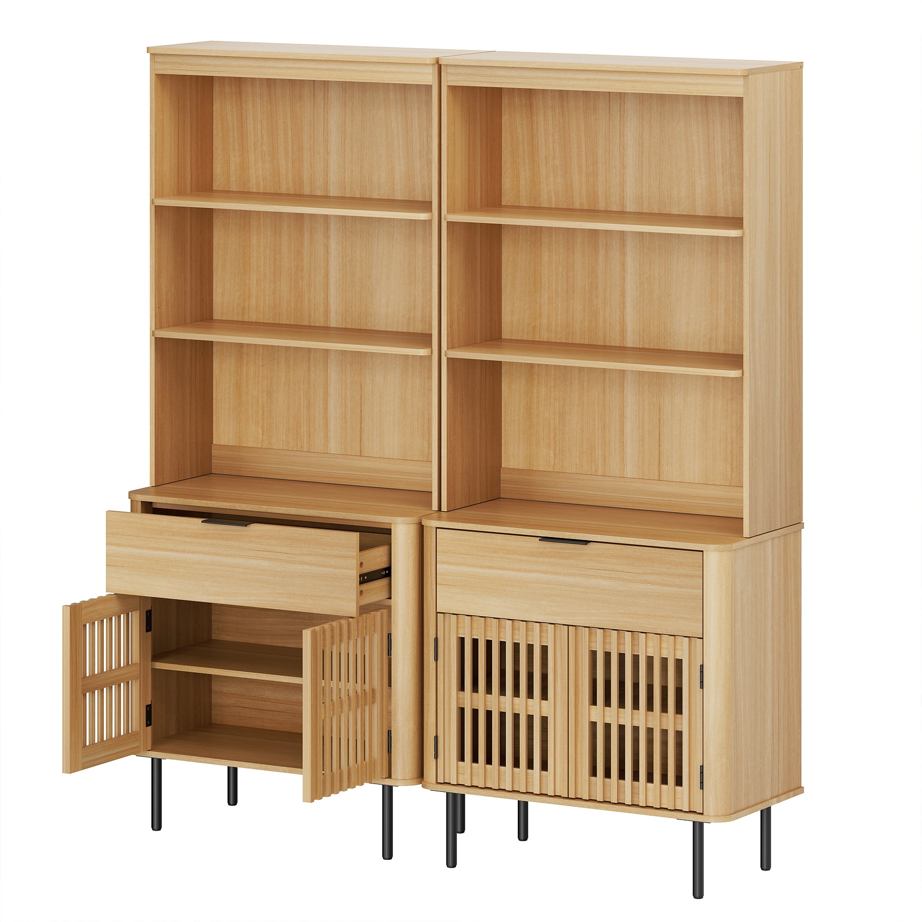 72.8" H X 63" W Kitchen Pantry Storage Cabinet, Push-to-open Door Kitchen Hutch With Drawer And Adjustable Shelf, Oak