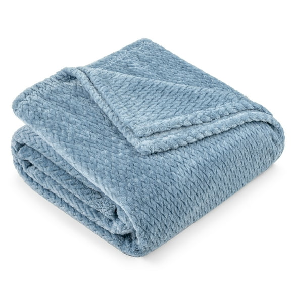 PAVILIA Soft Fleece Dusty Blue Throw Blanket for Couch, Lightweight Plush Warm Blankets for Bed, Fuzzy Cozy Flannel Blanket Throw for Sofa, Travel, Jacquard Pattern, Dusty Blue, Twin, 60x80 inch