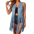thumbnail image 2 of Atkumj Western Vest Vintage Suede Fringe Hem Long Cardigans Casual Solid Color Sleeveless Cardigans Women for Southwestern Style XL, 2 of 10