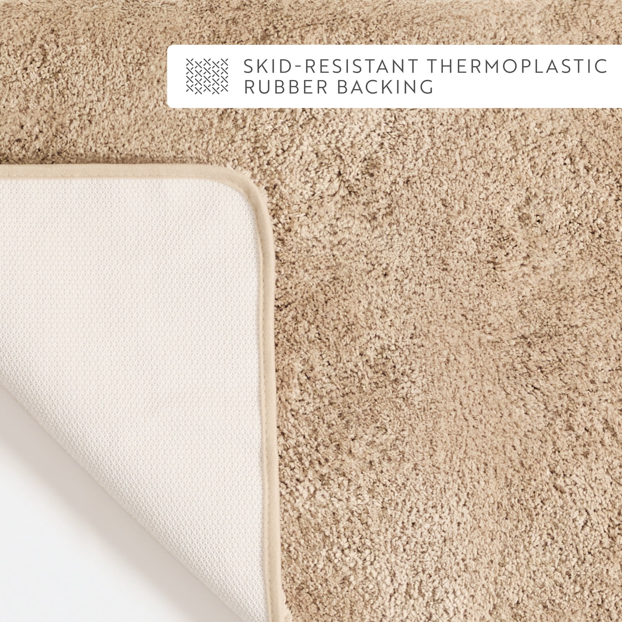 Plush Absorbent Bath Mat Rug with Anti-Skid Rubber Backing, 24 x 17, Mocha, by Noble Linens