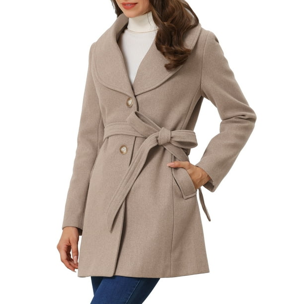 Abrigo De Invierno Largo Con Cinturón Y Un Solo Pecho Para Mujer Caqui Claro XS