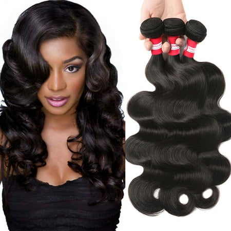 Virgin Human Hair Body Wave 3 Bundles Extensions Natural Color by Dazone