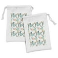 thumbnail image 1 of Leaves Fabric Pouch Set of 2, Rhythmic Double Exposure Tropical Leaf Palmate Motifs on Plain Backdrop, Drawstring Bag for Toiletries Masks and Favors, 9" x 6", White and Multicolor, by Ambesonne, 1 of 2