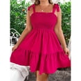 thumbnail image 5 of OYOANGLE Women's Plus Size Square Neck Short Dress Smocked Tiered Ruffle Flare Mini Dresses Hot Pink 1XL, 5 of 5