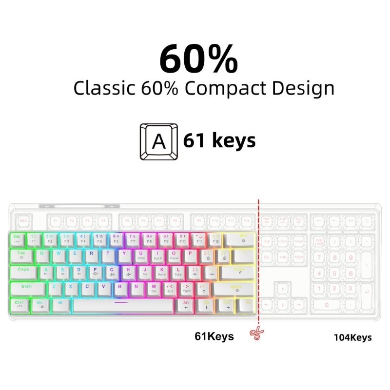 V900 Mechanical Gaming Keyboard 61 Keys Compact Design With RGB Backlight And Hot Swappable Red Switches Small Keypad