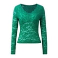 thumbnail image 5 of SNKSDGM Easter Shirts for Women Womens Tops Dressy Blouses Plus Mesh Tops for Women Sheer Long Sleeve Tops V Neck Lace Blouses Under Shirts Floral Lace Tee Shirt Womens Shirts Plus Size Long Sleeve, 5 of 8