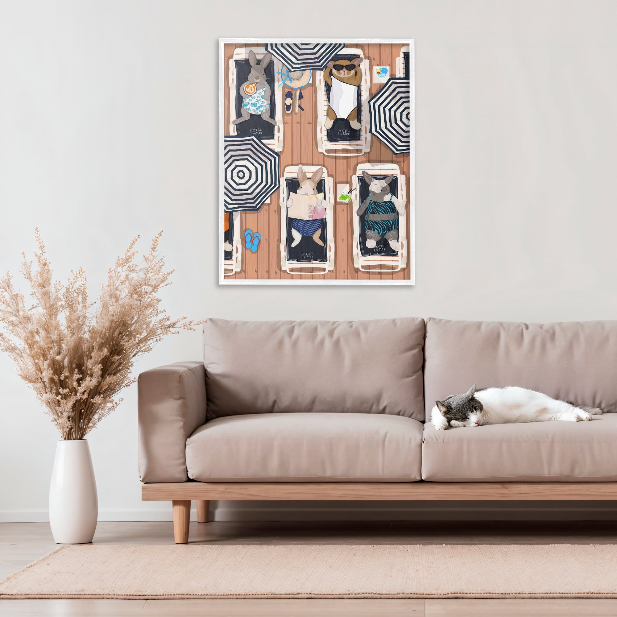 Stupell Industries Rabbits at Hotel La Mer White Framed Giclee Art, design by Hanna Melin