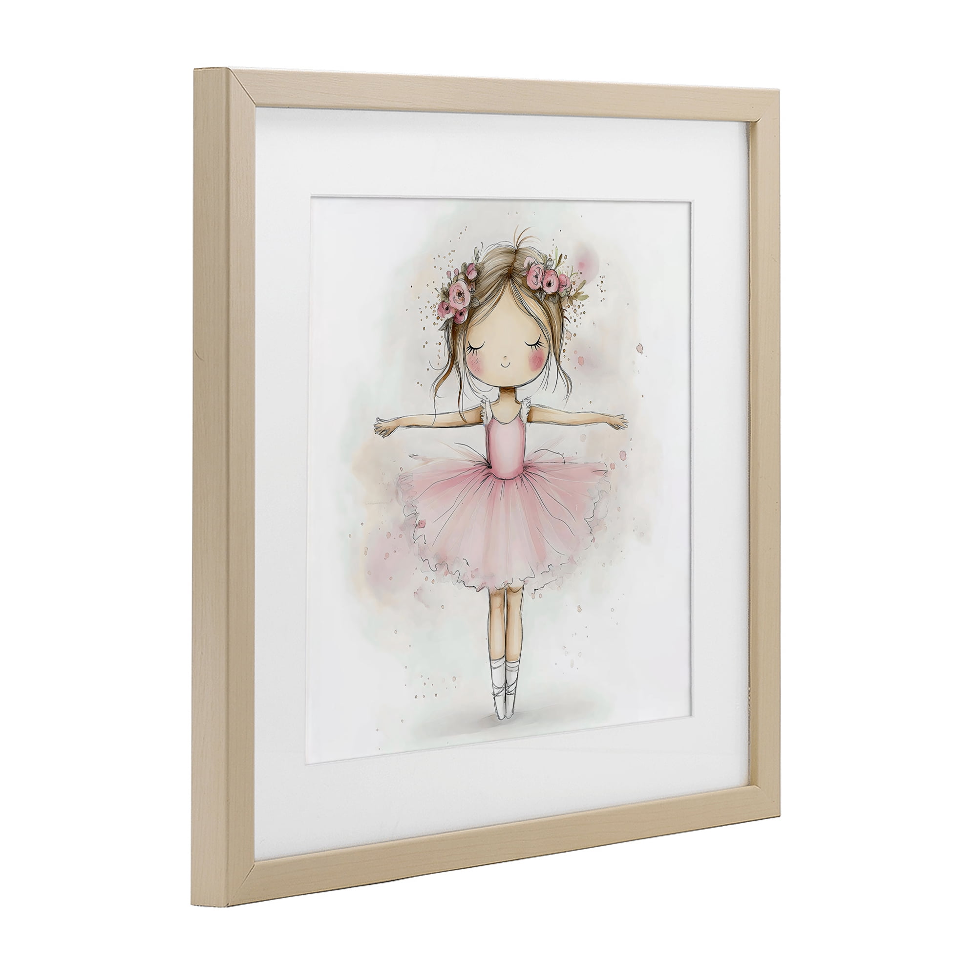 Stupell Industries Flower Ballerina in Pink Tutu Birch Framed Print Under Glass, design by Creative Studio