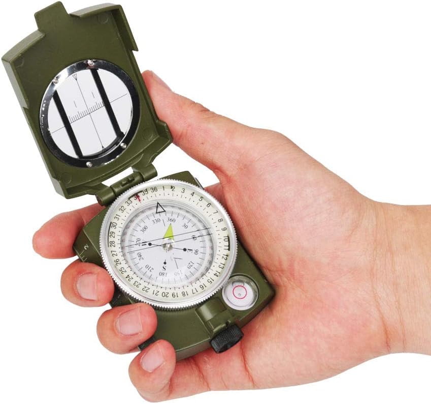 Military Compass, Lensatic Sighting, Waterproof and Shakeproof with Map Measurer Distance Calculator, Pouch