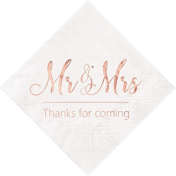 Crisky Wedding Napkins Mr Mrs Rose Gold Cocktail Beverage Dessert Napkins for Wedding Tabel Decoration Engagement Party Supplies, 100 Pcs, 3-Ply