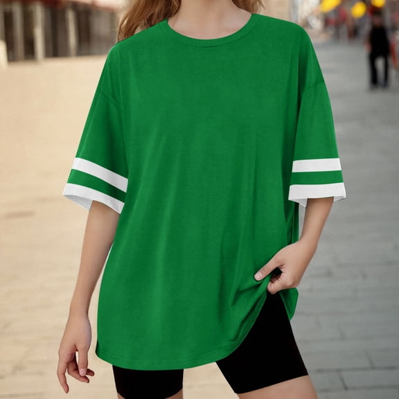 Amidoa Girls Short Sleeve Crewneck T-shirt Cute Casual Summer Soft Tops,Army Green,6-7 Years