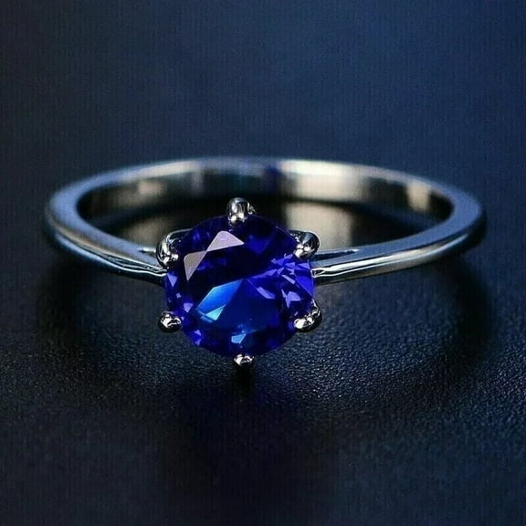 2Ct Lab Created Sapphire Round Cut Solitaire Engagement Ring 14K White Gold Plated