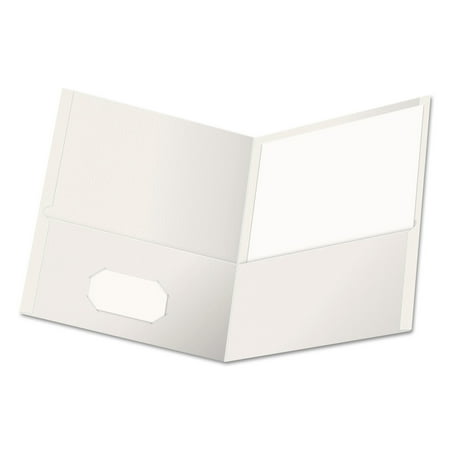 Leather Simple Portfolio - Universal Two-Pocket Portfolio, Embossed Leather Grain Paper, White, 25/Box -UNV56604