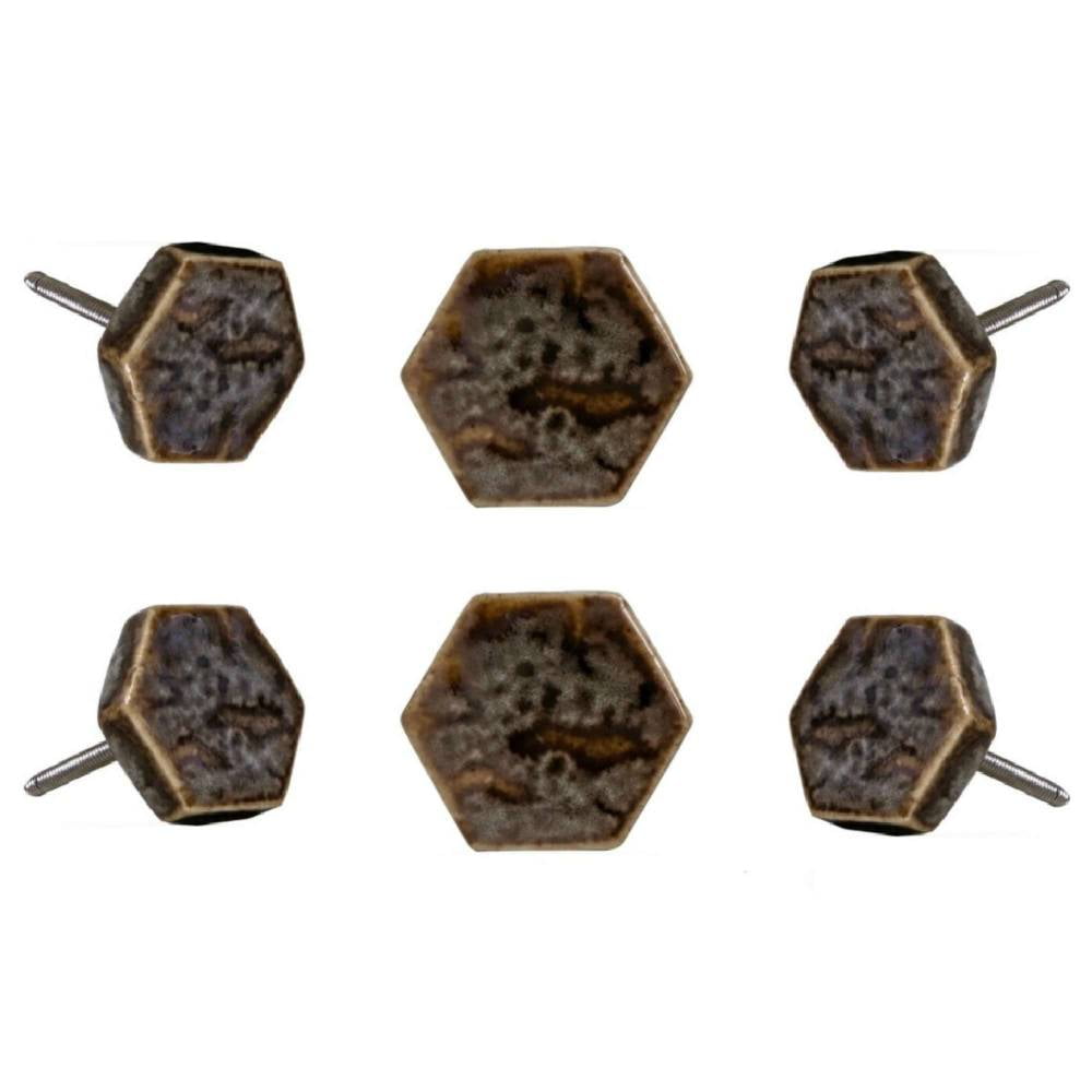 Set of six Kino brown ceramic knobs