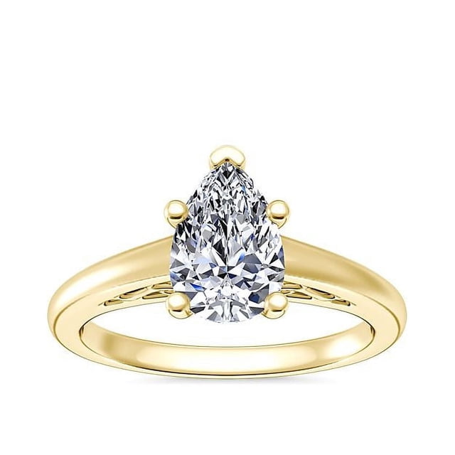 1.00 Carat Excellent Pear Shape Genuine Diamond Latest Design Solitaire Engagement Ring for Ladies Solid 18K Yellow Gold Size 7.5