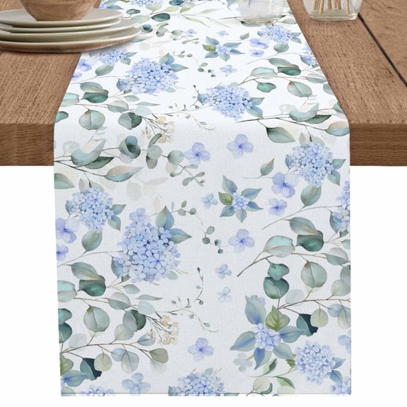 nqOlkjepod Blue Flower Table Runner 70 Inches Long Farmhouse Dress Scarves, Sage Green Eucalyptus Leaf Farmhouse Country Dining Tablerunner for Coffee Table/Kitchen Island/Party Décor, 13" x 70"