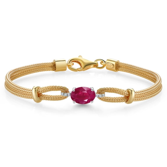 Gem Stone King 925 Two Tone Sterling Silver Red Ruby and White Lab Grown Diamond Bracelet for Women (1.64 Cttw, Gemstone July Birthstone, Oval 8X6MM, 6.5/7/7.5 inches, Made in Italy)