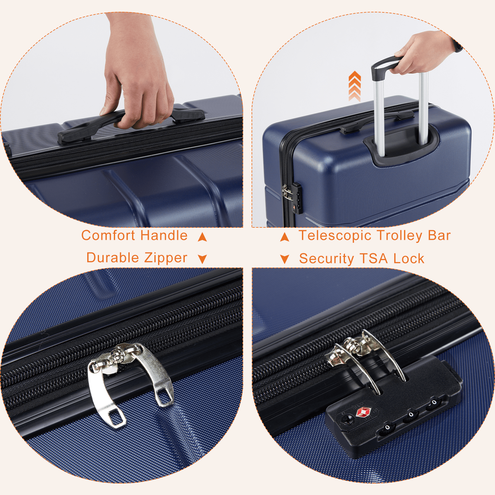 MAYEERTY 20/24/28" 3-Piece Hardside Luggage Spinner Wheels Expandable TSA Lock Lightweight Roller Suitcase Blue