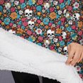 thumbnail image 3 of Oversized Wearable Blanket Hoodie,Colorful Floral Skull Pattern Sherpa Blanket Hoodie with Super Pockets,Super Warm Fuzzy Pullover for Women & Men, 3 of 6