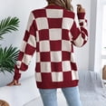 thumbnail image 4 of Womens Oversized Sweaters Casual Fall Long Sleeve Checkered Cardigan Open Front Ribbed Knit Outerwear Sweater Tops, 4 of 6