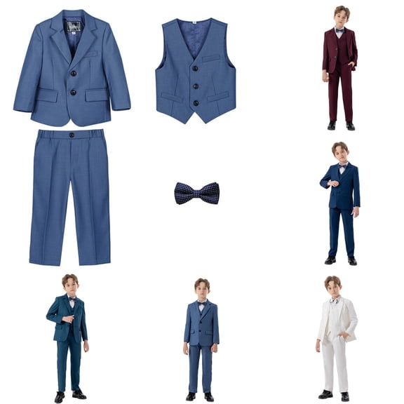 Fozruso Boys Pant Sets,Boys Business Suits Set Formal 4 Piece Outfit Tuxedo Set Vest And Pants Set with Bowtie For Kids Casual Outfit Set,3-4 Years
