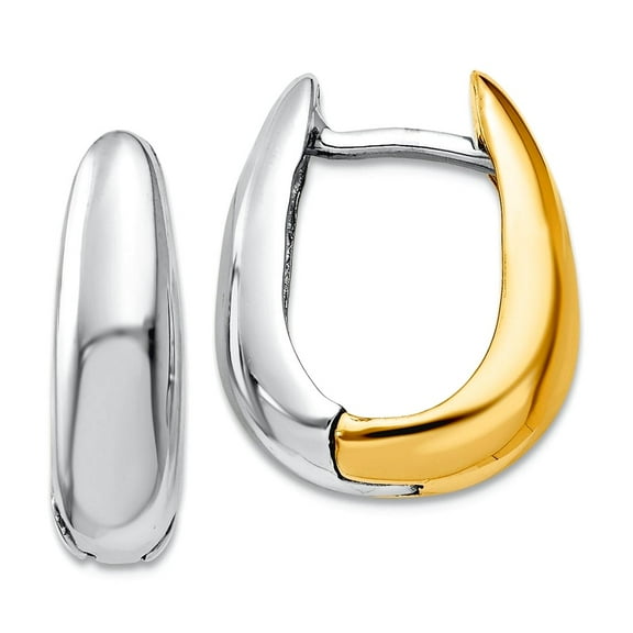 14k Two-Tone Solid Polished Gold U Shaped Hinged Hoop Earrings 8x5mm Wide Hoop Earring for Women