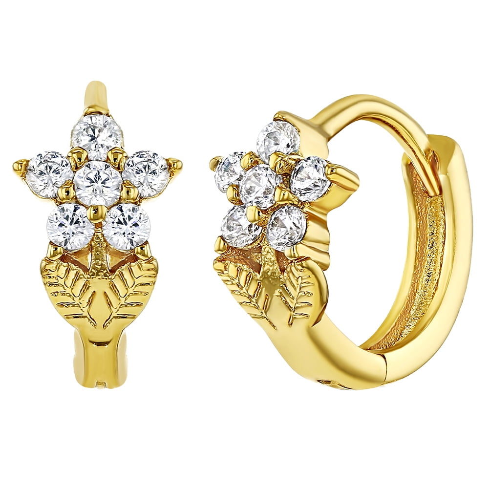 18k Gold Plated Crystal Flower Hoop Earrings S Kids 0 31