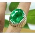 thumbnail image 2 of 925 Sterling Silver Natural Green Emerald Corundum Cut Gemstone Men's Ring, 2 of 2