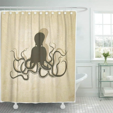 Aquariums Old ARTJIA Graphic Octopus on Old Retro Silhouette Animal Aquarium Aquatic Cartoon Character Shower Curtain 60x72 inch ()