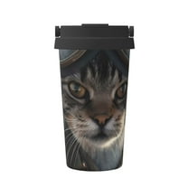 Logiee Pilot Cat In Vintage Plane Print Stainless Steel Coffee Tumbler, Travel Coffee Mug, Insulated Coffee Mug with Lid, Spill Proof Coffee Cup, Portable Thermal Mug