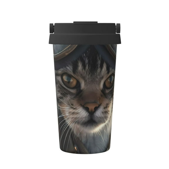 Logiee Pilot Cat In Vintage Plane Print Stainless Steel Coffee Tumbler, Travel Coffee Mug, Insulated Coffee Mug with Lid, Spill Proof Coffee Cup, Portable Thermal Mug