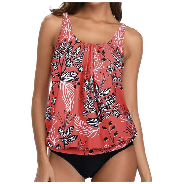 2025 New European and Border Bikini Tops for Women Large Bust Supportive Multi Color Printed Bikini Bathing Suit Shorts Women Set Slim Narrow Shoulder Strap Low Waist Split Swimsuit for