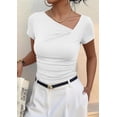 thumbnail image 3 of PRETTYGARDEN Women's Summer Asymmetrical Y2K Tops Trendy Ribbed Short Sleeve Fitted Tee Shirts Spring Fashion Clothing, 3 of 7