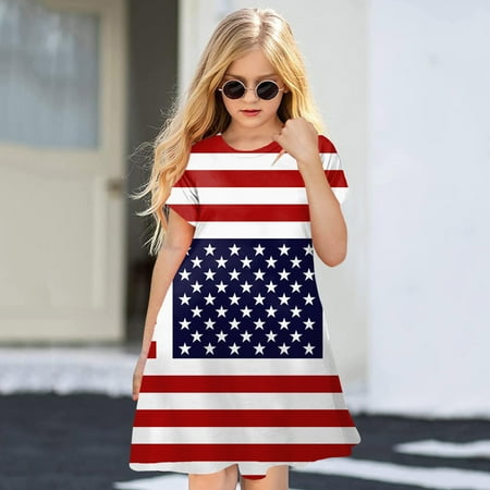 

PEASKJP Summer Dress Toddler Kids Tulle Casual Style Chiffon A-Line Dress Short Sleeve Printed Cloth Dress Blue 9-10 Years