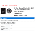 thumbnail image 2 of Oil Filter - Compatible with 2012 - 2017 Land Rover Range Rover Evoque 2013 2014 2015 2016, 2 of 2