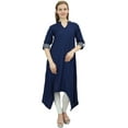 thumbnail image 3 of Bimba Kurta en Rayonne Bleu Marine pour Femme avec Foulard Ourlet Asymétrique Robe Ethnique - 12, 3 of 4
