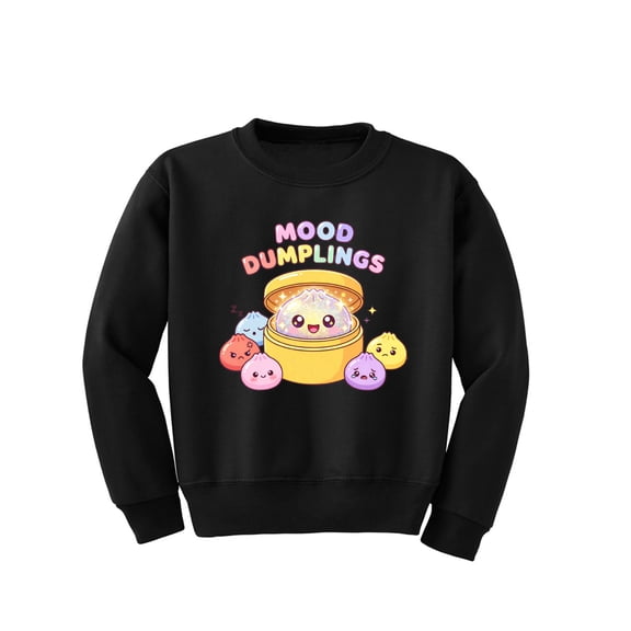Wild Bobby Mood Dumplings Kawaii Cute Dim Sum Emotional Dumpling Graphic | Unisex Novelty T-Shirt | Anime Food Lover Gift for Her Him Kids Unisex Boys Girls Crewneck Graphic Sweatshirt
