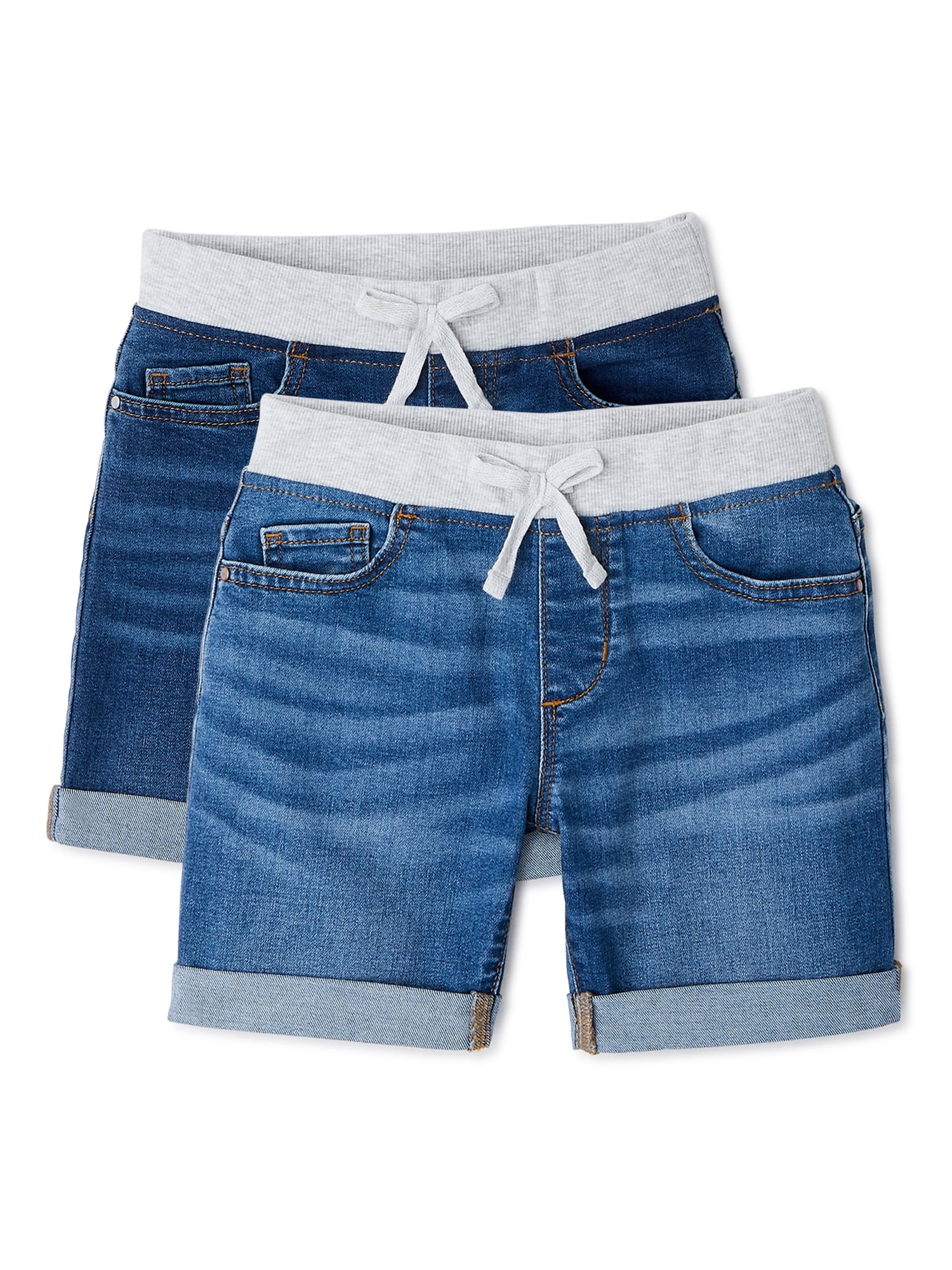 Wonder Nation Girls Knit Waist Denim Jean Bermuda Shorts, 2-Pack, Sizes ...