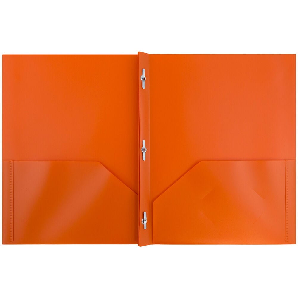 JAM Paper Plastic 2 Pocket POP Folders with Prongs Fastener Clasps, Orange, Bulk 48/Pack