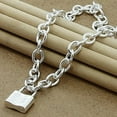thumbnail image 3 of GKNET Modern Sophistication 925 Sterling Silver Square Lock Pendant Necklaces Chain-default, 3 of 4