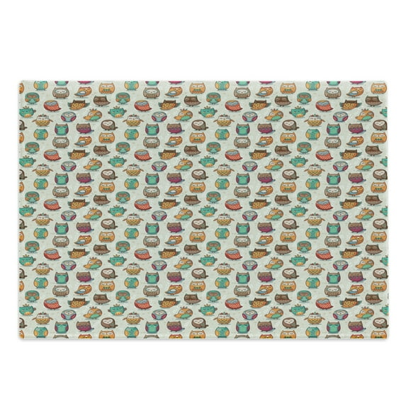 Owls Cutting Board, Cartoon Style Cheerful Animal with Native Prehistoric Patterns Funny, Decorative Tempered Glass Cutting and Serving Board, Large Size, Multicolor, by Ambesonne