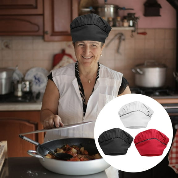 Raindrops 3Pcs Kitchen Working Hat Comfortable Cotton Fabric Chef Hat for Cooking in Assorted Colors